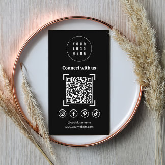 Social Media Icons QR Code Black Business Card