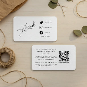 Social media icons QR code thank you discount Enclosure Card
