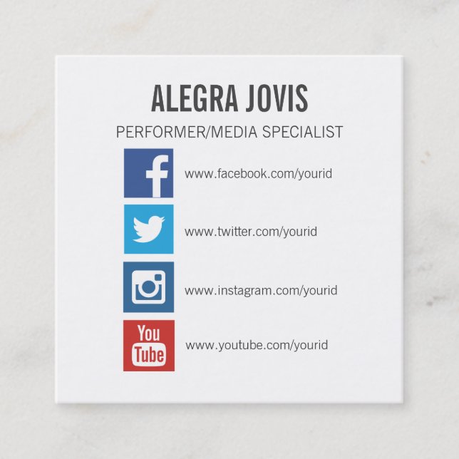 SOCIAL MEDIA ICONS SYMBOLS SQUARE BUSINESS CARD (Front)
