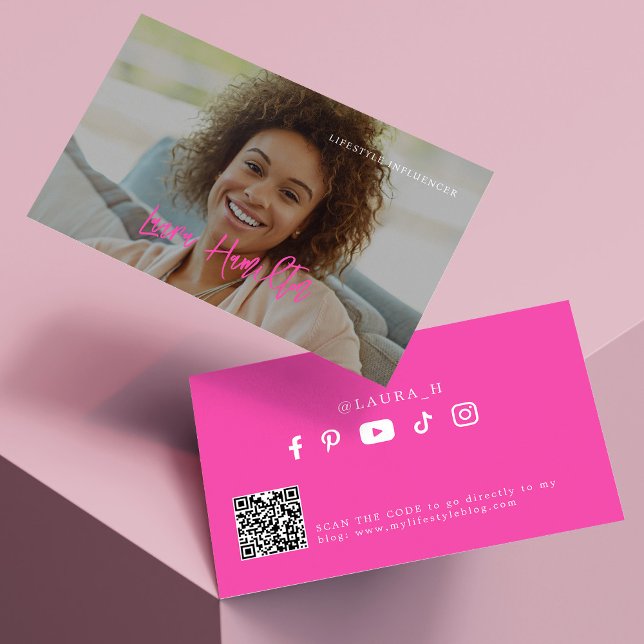 Social media influencer photo qr code pink business card (Creator Uploaded)
