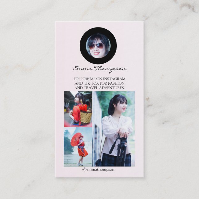 Social Media Influencer QR Code Photo Beige Business Card (Front)