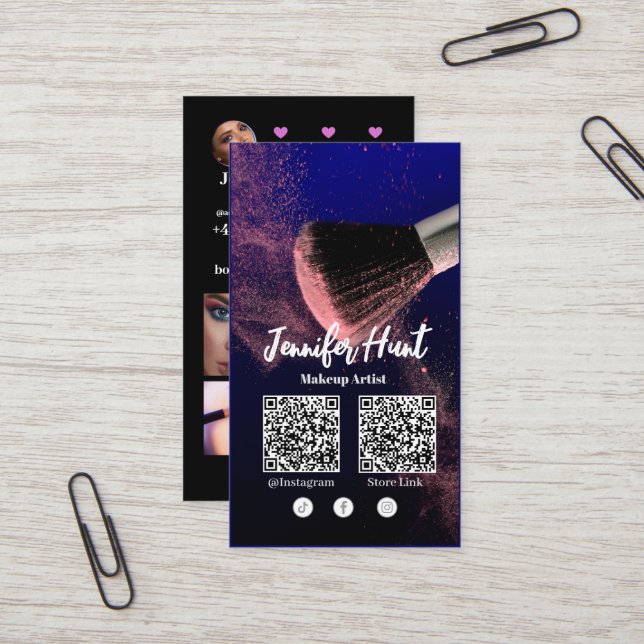 Social Media Influencer Trendy Style QRcode  Business Card (Front/Back In Situ)