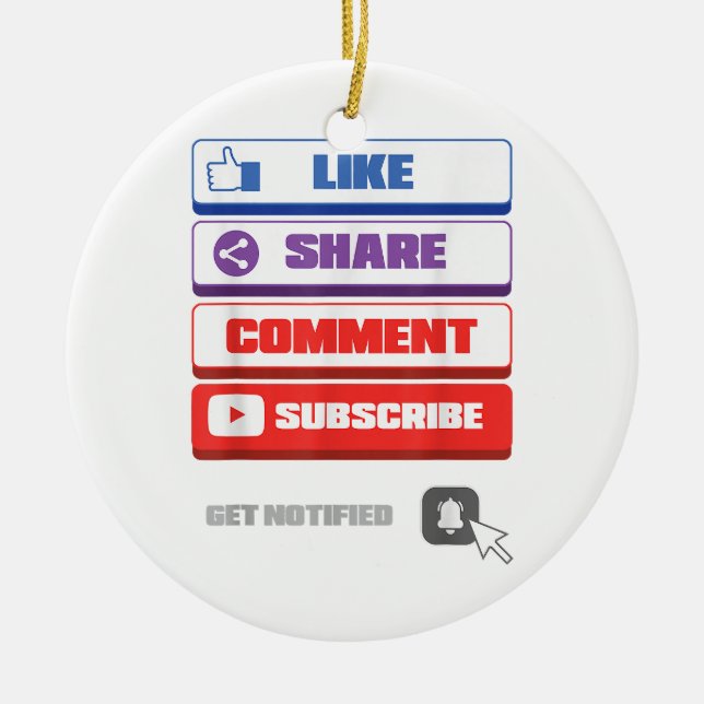 Social Media Like Share Comment Subscribe Vlogger Ceramic Ornament (Front)