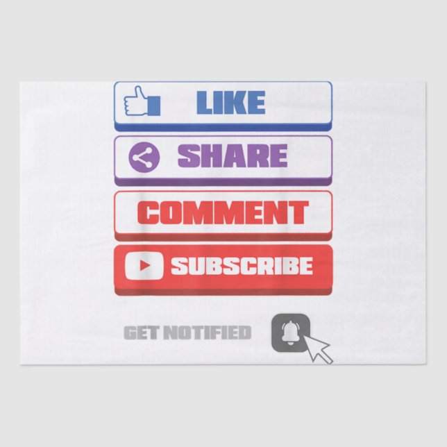 Social Media Like Share Comment Subscribe Vlogger Tissue Paper (Front)
