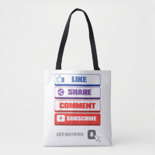 Social Media Like Share Comment Subscribe Vlogger Tote Bag
