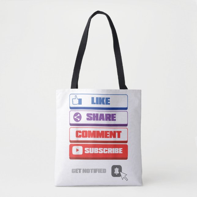 Social Media Like Share Comment Subscribe Vlogger Tote Bag (Front)