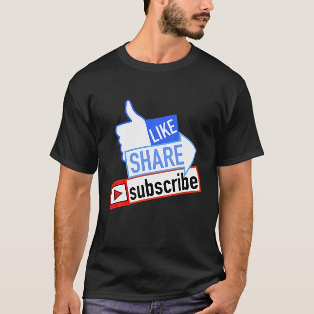 Social Media Like Share Subscribe T-Shirt (Front)