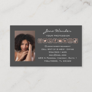 Social Media Logo Photo QR Code Blogger Rose Grey Business Card