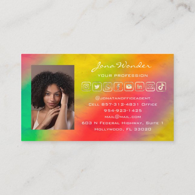 Social Media Logo Photo QR Code Makeup Holographic Business Card (Back)