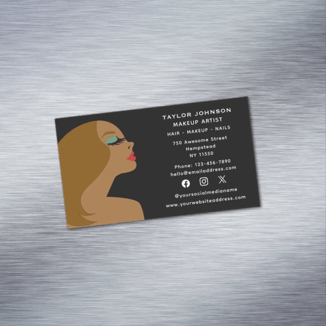 Social Media Makeup Artist Hairstylist Beautician Magnetic Business Card (In Situ)