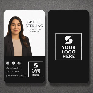 Social Media Manager Black White Photo Logo Business Card