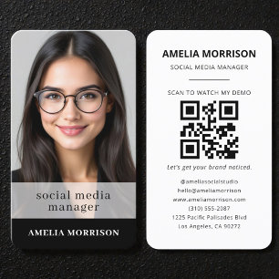 Social Media Manager Black White QR Code Photo Business Card