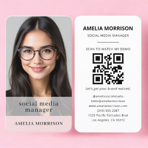 Social Media Manager Blush Pink QR Code Photo Business Card
