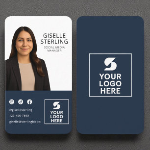 Social Media Manager Navy Blue Photo Logo  Business Card