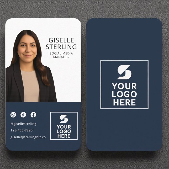 Social Media Manager Navy Blue Photo Logo  Business Card (Creator Uploaded)