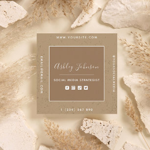 Social Media Manager QR Code Brown Pastel Creative Square Business Card