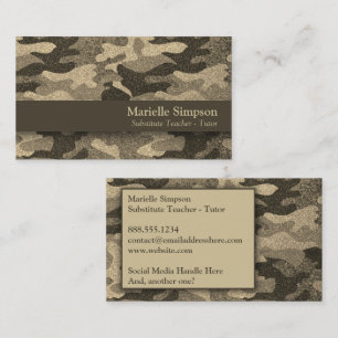 Social Media Military Wife Camouflage Gold Glitter Business Card