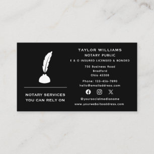 Social Media Mobile Notary Public Quill Feather Business Card