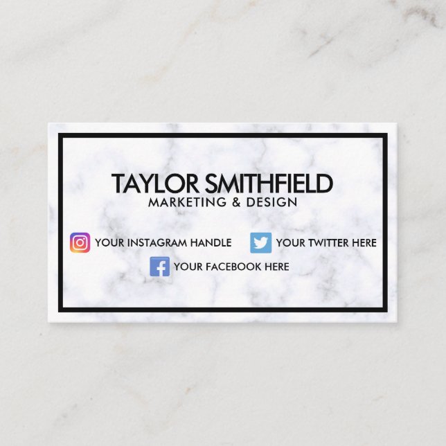 Social Media Modern Professional Marble Business C Business Card (Front)