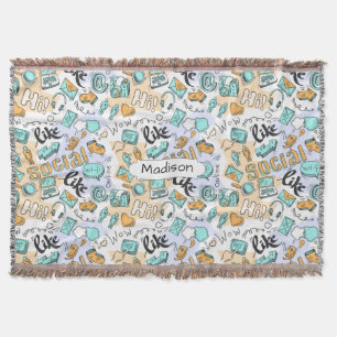 Social Media Pattern custom name throw blanket