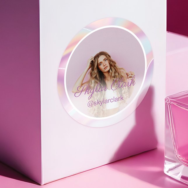Social Media Photo Pink Pastel Hologram Classic Round Sticker (Social Media Photo Pink Pastel Hologram Classic Round Sticker)