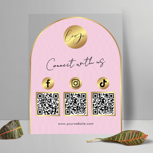  Social Media Pink & Gold Arch Logo QR Code Acrylic Sign (Creator Uploaded)