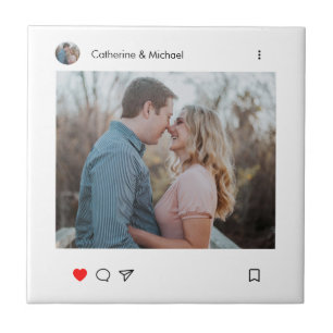 Social Media Post Style Photo and Name Couple Ceramic Tile