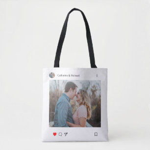 Social Media Post Style Photo and Name Couple Tote Bag