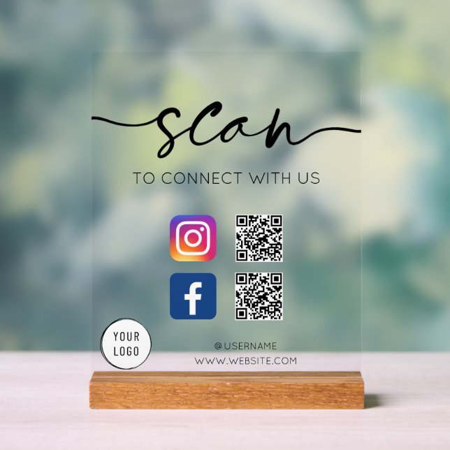 Social Media QR Code Acrylic Sign (Neutral)