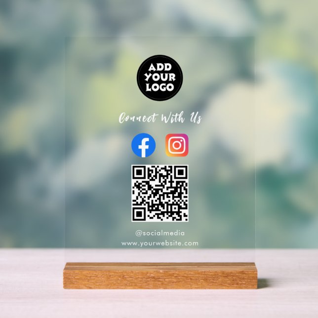 Social Media QR Code Acrylic Sign | Fb Instagram  (Neutral)