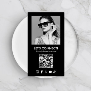 Social Media QR Code Add Photo Black Vertical Business Card