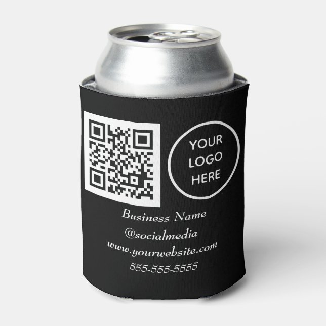 Social media QR Code Black Modern Business Logo Can Cooler (Can Front)