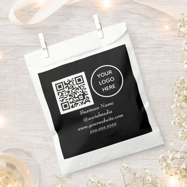 Social media QR Code Black Modern Business Logo Favour Bag (Clipped)