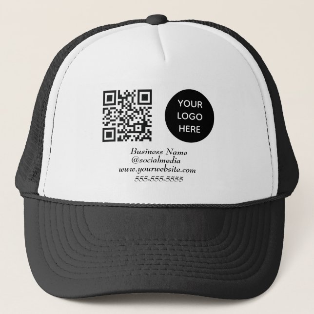 Social media QR Code Black Modern Business Logo Trucker Hat (Front)