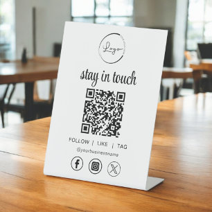 Social Media QR Code Business Logo Pedestal Sign