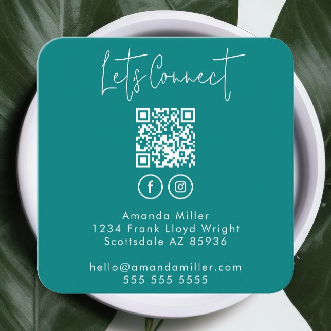 Social Media QR Code Connect With Us Modern Teal Square Business Card (Creator Uploaded)