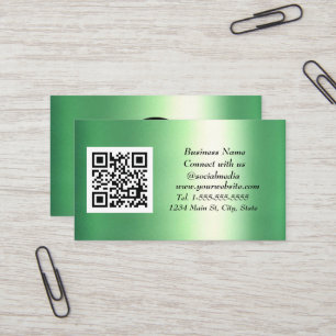 Social media QR Code Emerald Green Metallic  Business Card