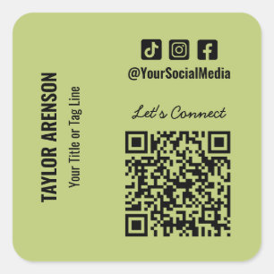 Social Media QR Code Green Square Sticker
