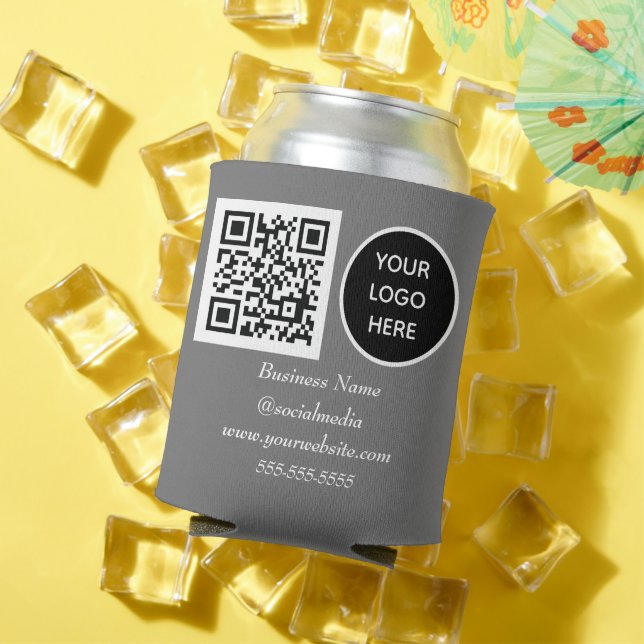 Social media QR Code Grey Business Logo Can Cooler (In Situ Summer)