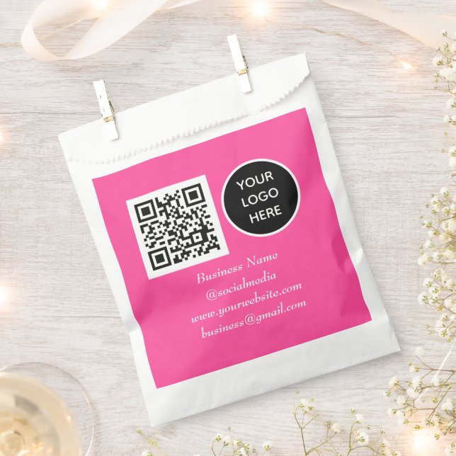 Social media QR Code Hot Pink Business Logo Favour Bag (Clipped)