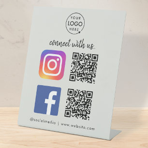 Social Media QR Code Instagram Facebook Grey Pedestal Sign