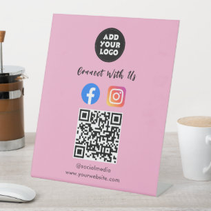 Social Media QR Code   Instagram Facebook Tabletop Pedestal Sign