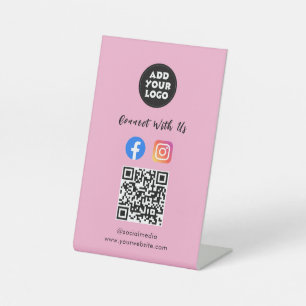 Social Media QR Code Instagram Facebook Tabletop Pedestal Sign