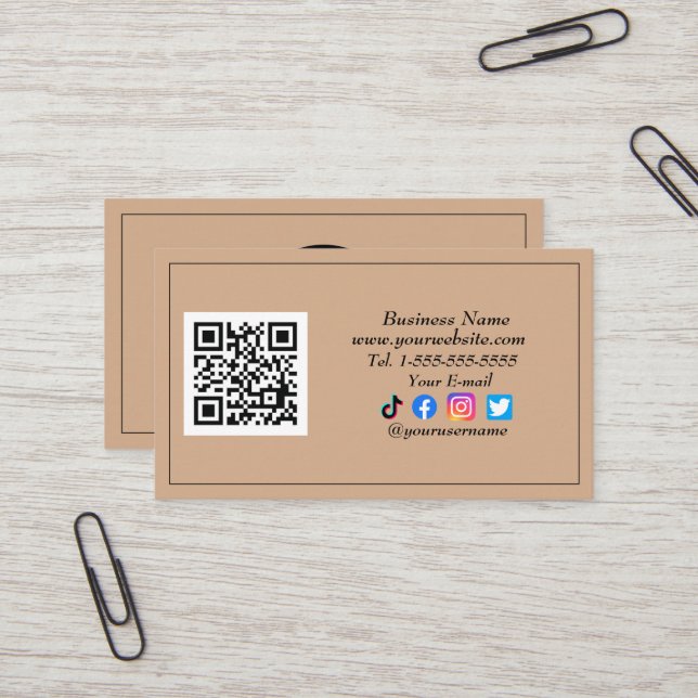 Social media QR Code Logo Black Influencer Kraft Business Card (Front/Back In Situ)