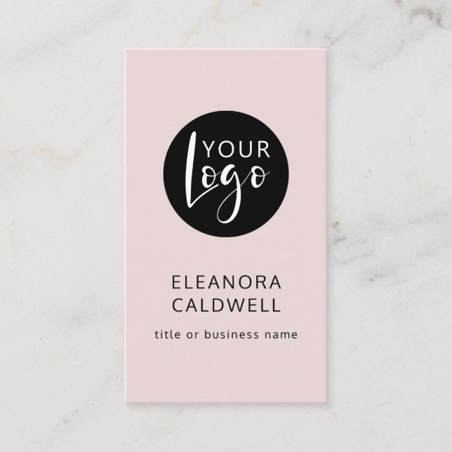Social Media QR Code Logo Blush Pink Business Card (Front)
