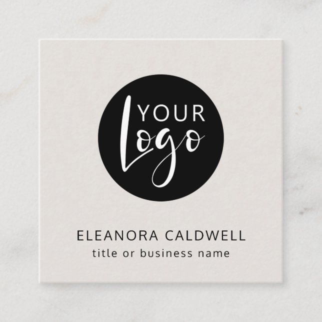 Social Media QR Code Logo Elegant Eggshell Square Business Card (Front)