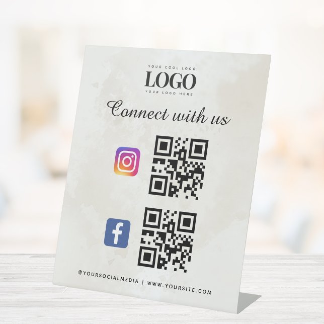 Social Media Qr Code Logo Facebook Instagram Chic Pedestal Sign (Creator Uploaded)