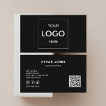 Social Media QR Code Logo Sophisticated Black Business Card<br><div class="desc">Elevate your professional presence with our sleek business cards. On the front, showcase your brand with a spot for your logo, ensuring instant recognition. The reverse side is thoughtfully designed with your contact information to the left, accompanied by default icons for TikTok, Instagram, and Facebook. However, customisation is key –...</div>