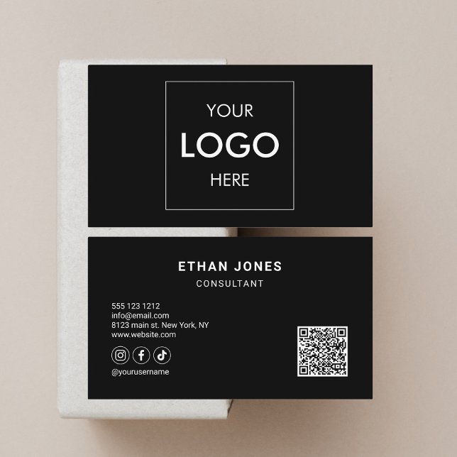 Social Media QR Code Logo Sophisticated Black Business Card (Creator Uploaded)