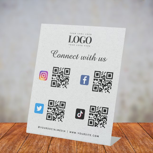 Social Media Qr Code Logo Twitter Facebook Grey Pedestal Sign (Creator Uploaded)